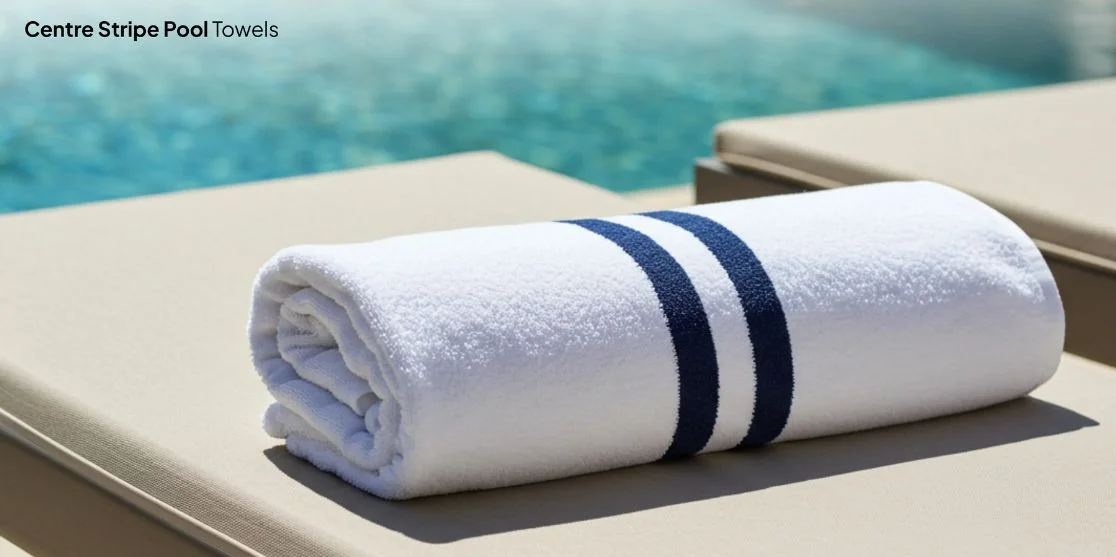 pool towel with navy stripes